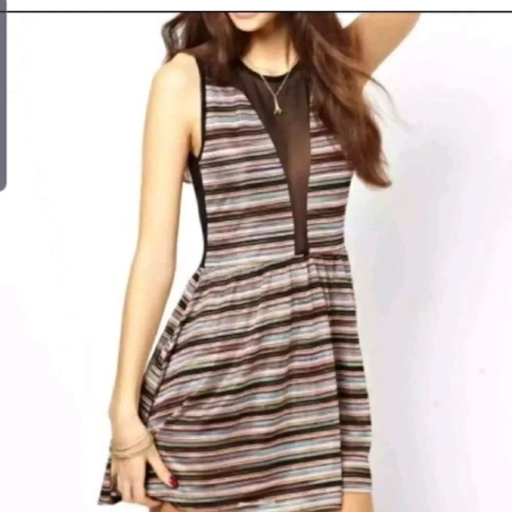 For Love and lemons lulu striped multi color mesh mini party dress sz large